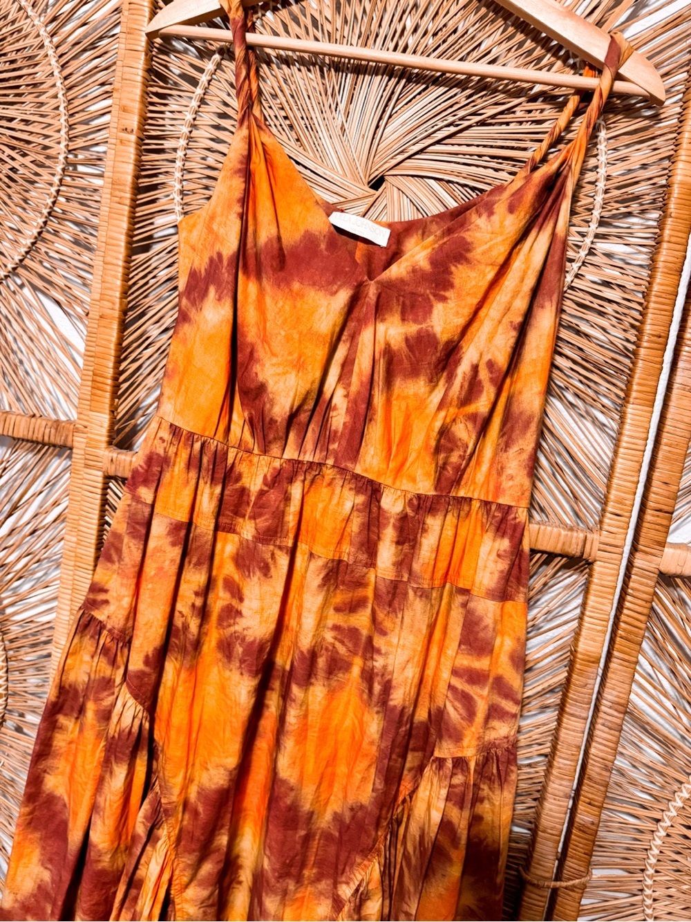 Ulla Johnson Valentina Tie-Dye Orange Brown & Green Midi Maxi Sundress SZ 8 - Picture 4 of 9